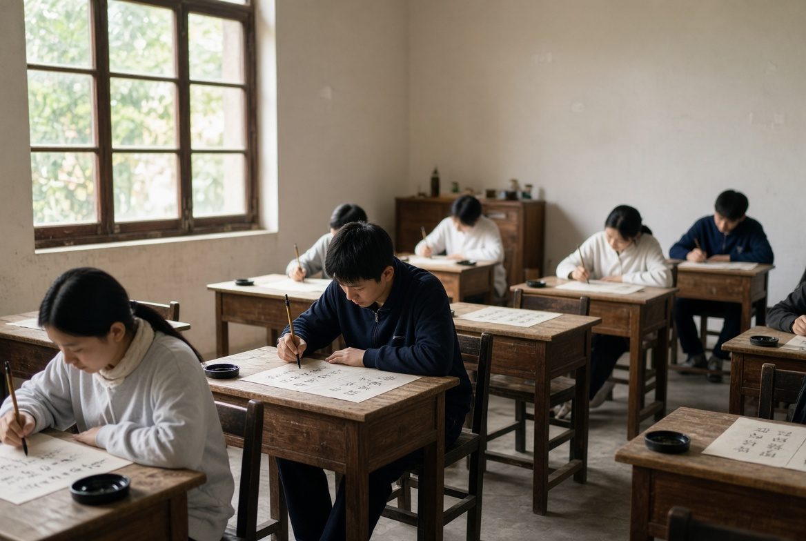 Estudiantes en una clase de chino